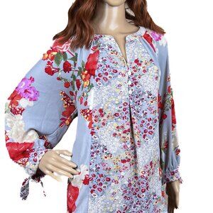Fig and Flower Floral Boho V-Neck Crepe Tunic Mother of Pearl Buttons Sz XL NWOT